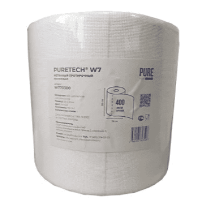 Puretech® W7 Нетканый протирочный материал, 70г/м2, 1слой, белый, 30х30см, 400 л/рулон